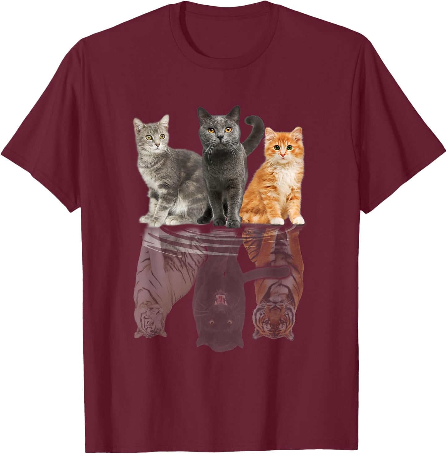 Cats Reflection Mirror Puma Cheetah Tiger Funny Cat Lover Men Women Kids T-Shirt - T-Shirt | Maroon