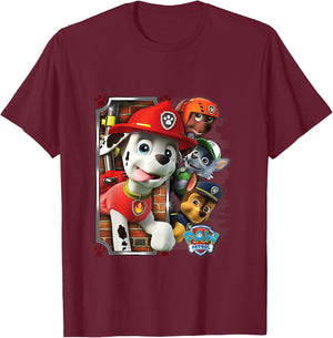 PAW Patrol Firedog Marshall with Group T-Shirt - T-Shirt | Maroon