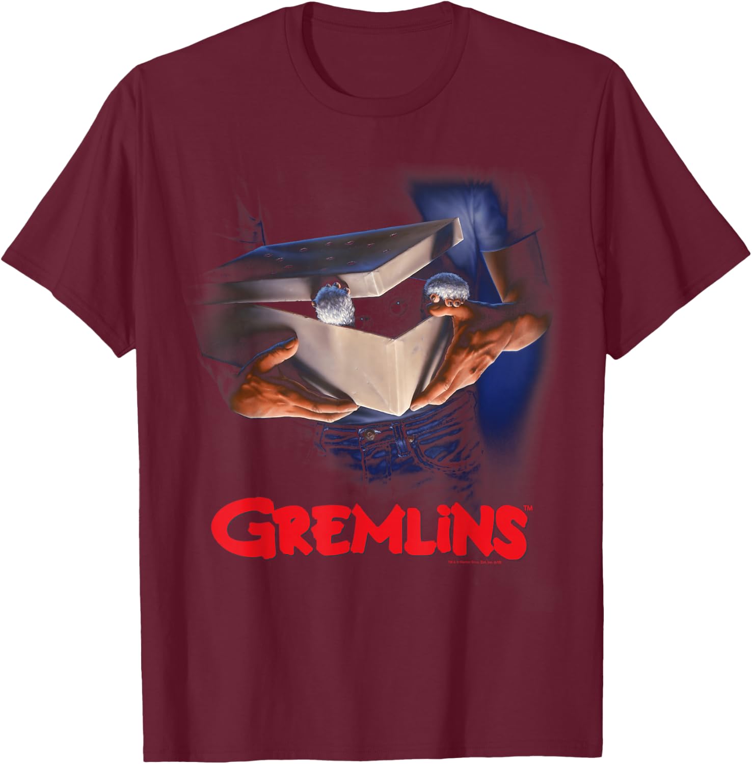 Warner Bros. Gremlins Poster - Women's Black Classic Fit Short Sleeve - Movie-Themed - Size Small T-Shirt - T-Shirt | Maroon