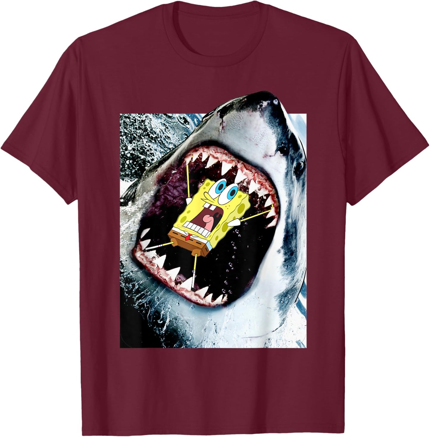 Spongebob SquarePants Shark Attack T-Shirt - T-Shirt | Maroon