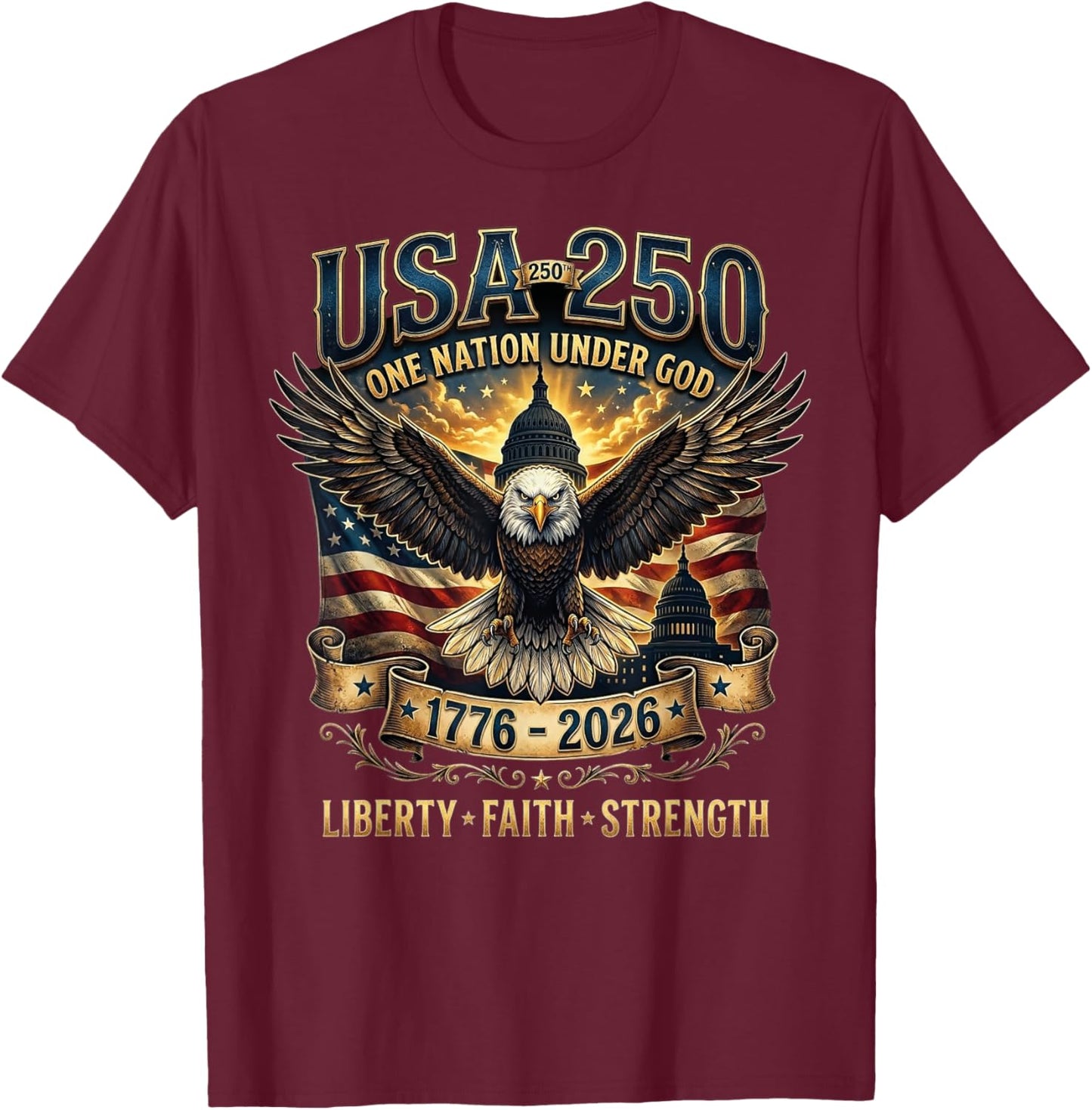 4th July Independence Day 250 Years American 1776 2026 250th T-Shirt - T-Shirt | Maroon