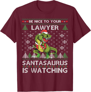 Lawyer Ugly Christmas Santa Dinosaur T-Shirt - T-Shirt | Maroon