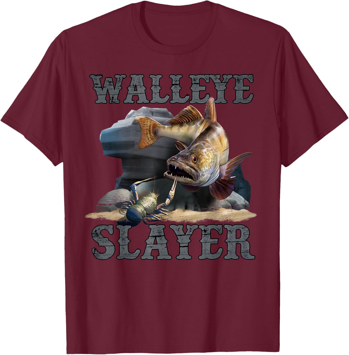 Walleye Slayer Funny Fishing Quote T-Shirt - T-Shirt | Maroon