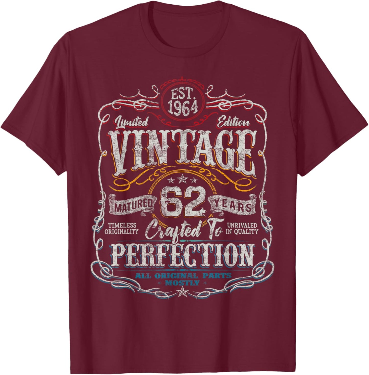 Vintage 1964 Limited Edition Shirt 62 Year Old 62nd Birthday T-Shirt - T-Shirt | Maroon