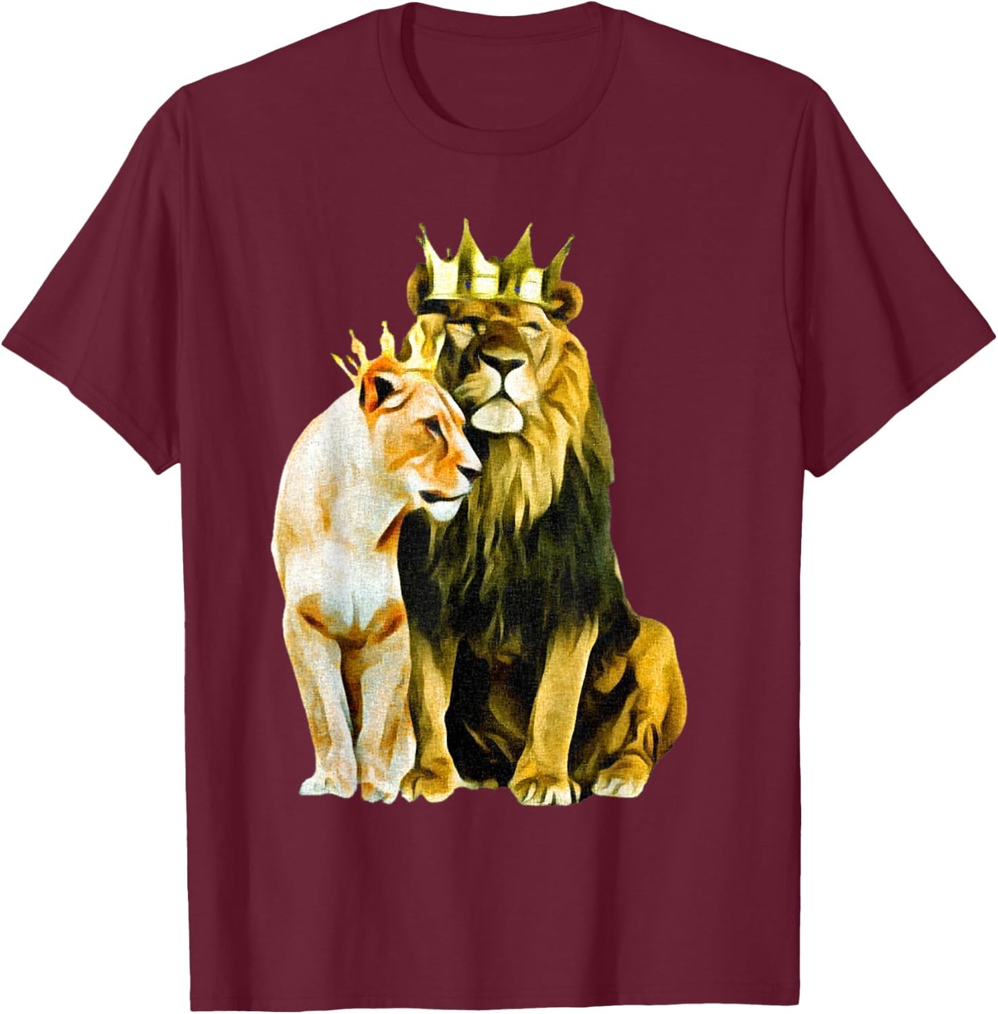 King Lion Crown Queen Lioness Crown T-Shirt - T-Shirt | Maroon