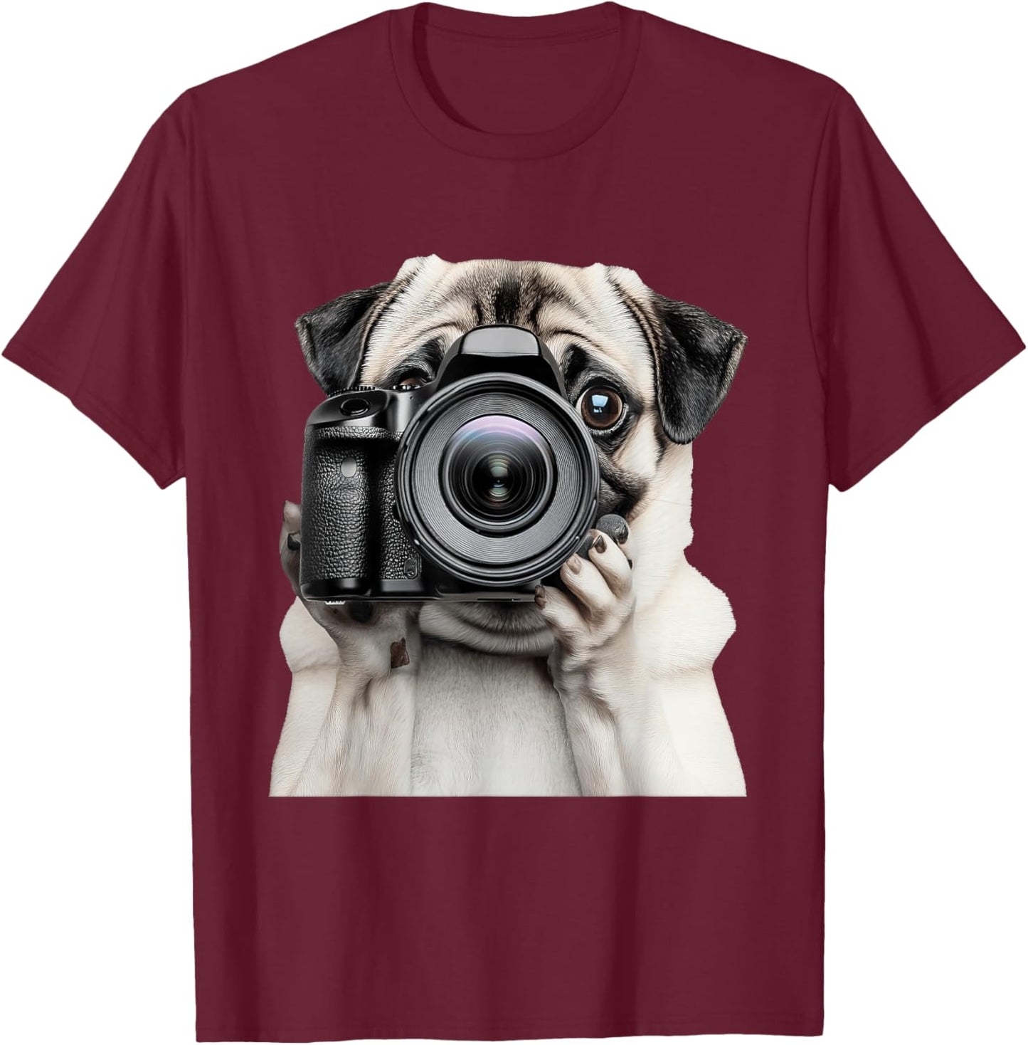 Pug Photographer Photography Camera T-Shirt - T-Shirt | Maroon