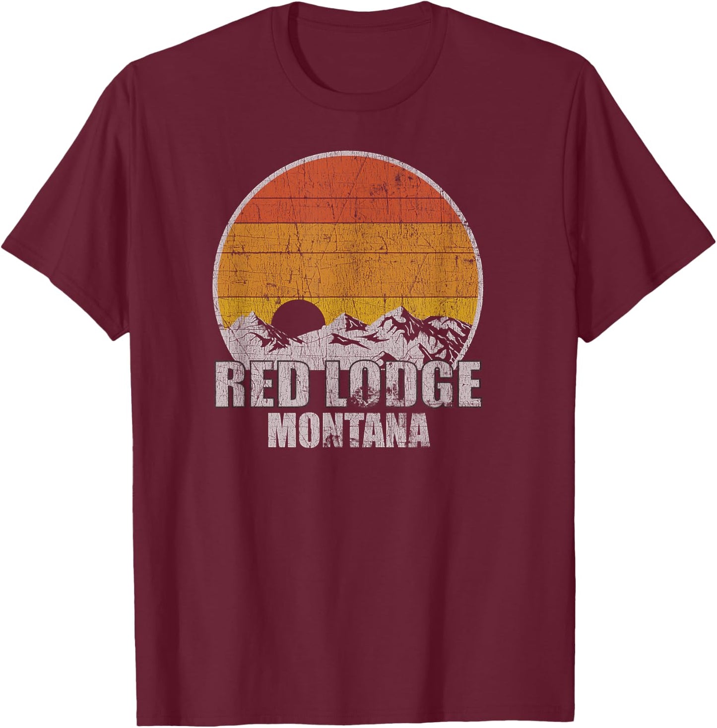 Retro Red Lodge Montana T-Shirt - T-Shirt | Maroon