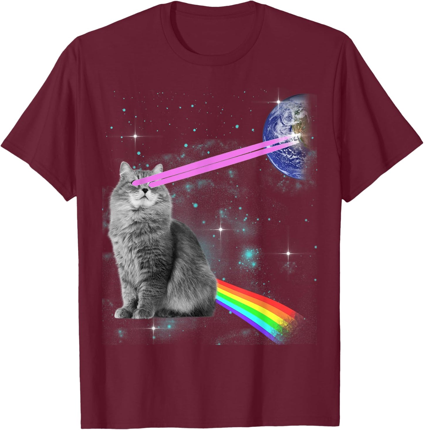 Laser Eyes Space Cat Women Kids T-Shirt - T-Shirt | Maroon