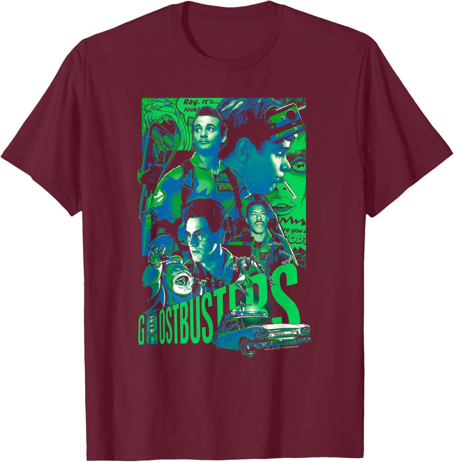 Ghostbusters Joshua Budich Illustrated Poster Retro Movie T-Shirt - T-Shirt | Maroon