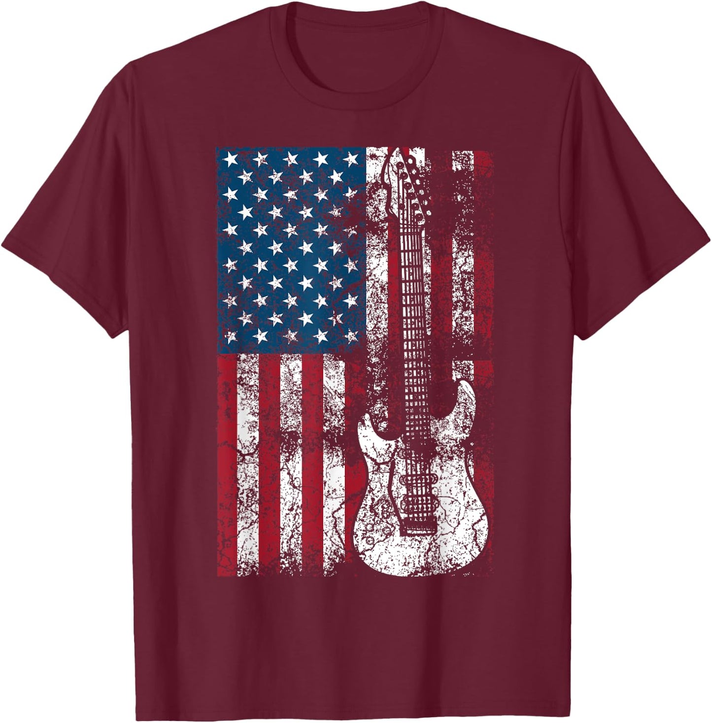 Guitar USA Flag Shirt | Cute Patriotic Guitar Lovers US Gift T-Shirt - T-Shirt | Maroon