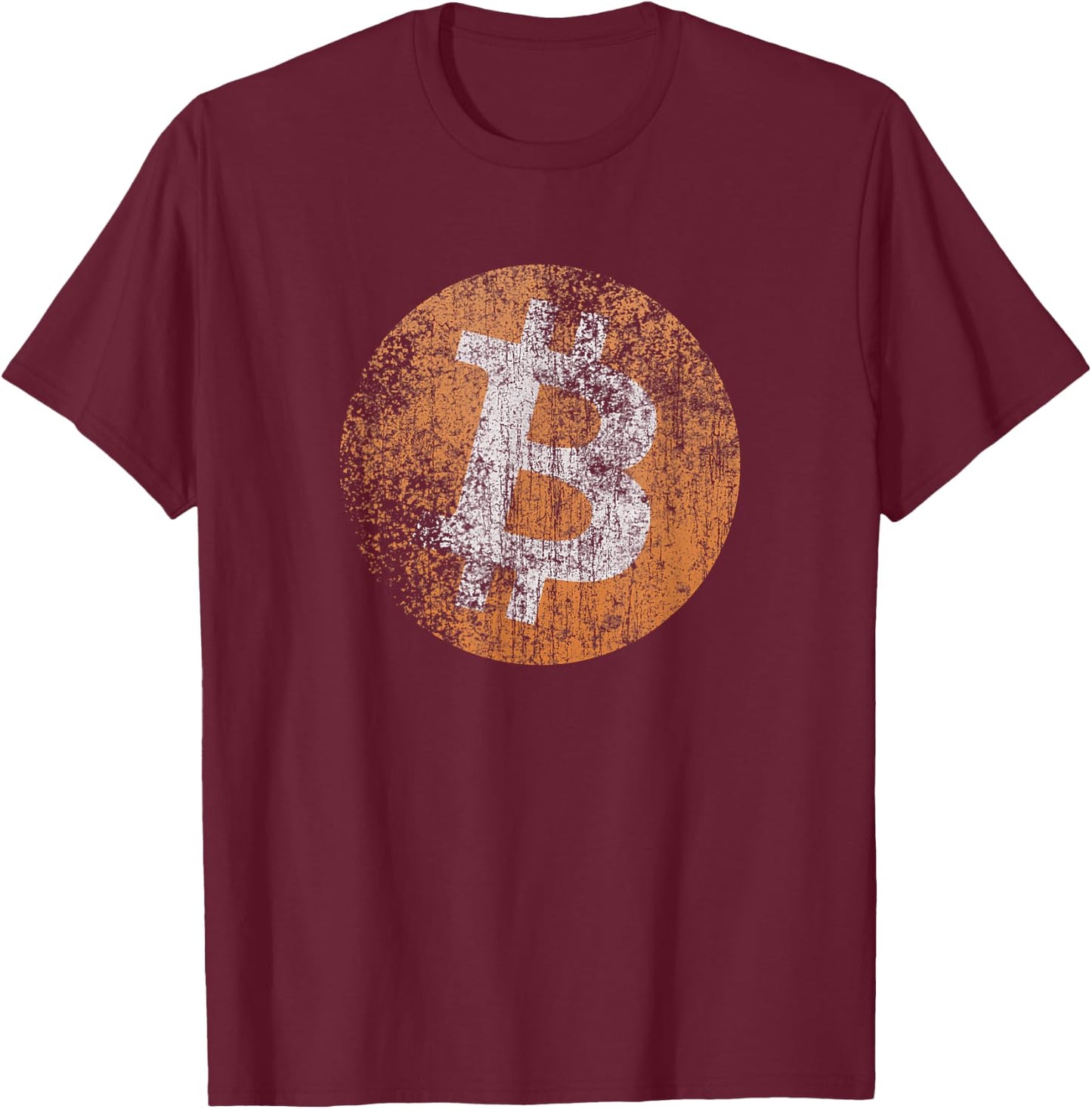 Vintage Distressed Bitcoin Logo Design, Retro Crypto, Money T-Shirt - T-Shirt | Maroon
