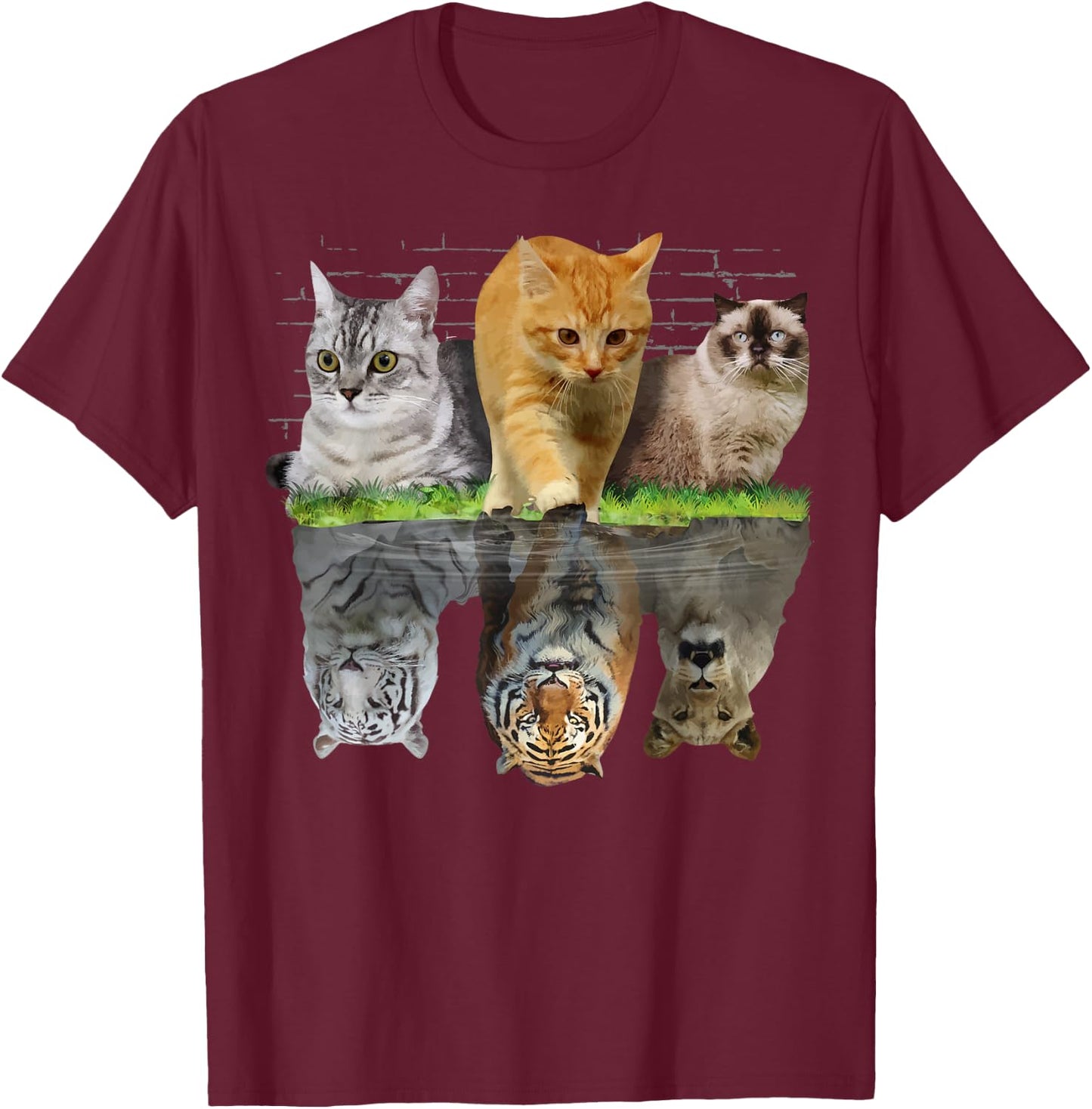 Fun Cat Reflection Gift Design Idea T-Shirt - T-Shirt | Maroon