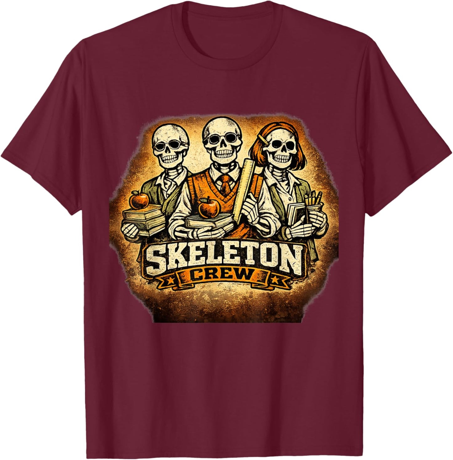 Skeleton Crew Teacher Halloween T-Shirt - T-Shirt | Maroon