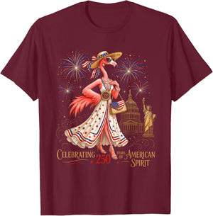 Patriotic Flamingo 250 Years Celebrating American Spirit T-Shirt - T-Shirt | Maroon