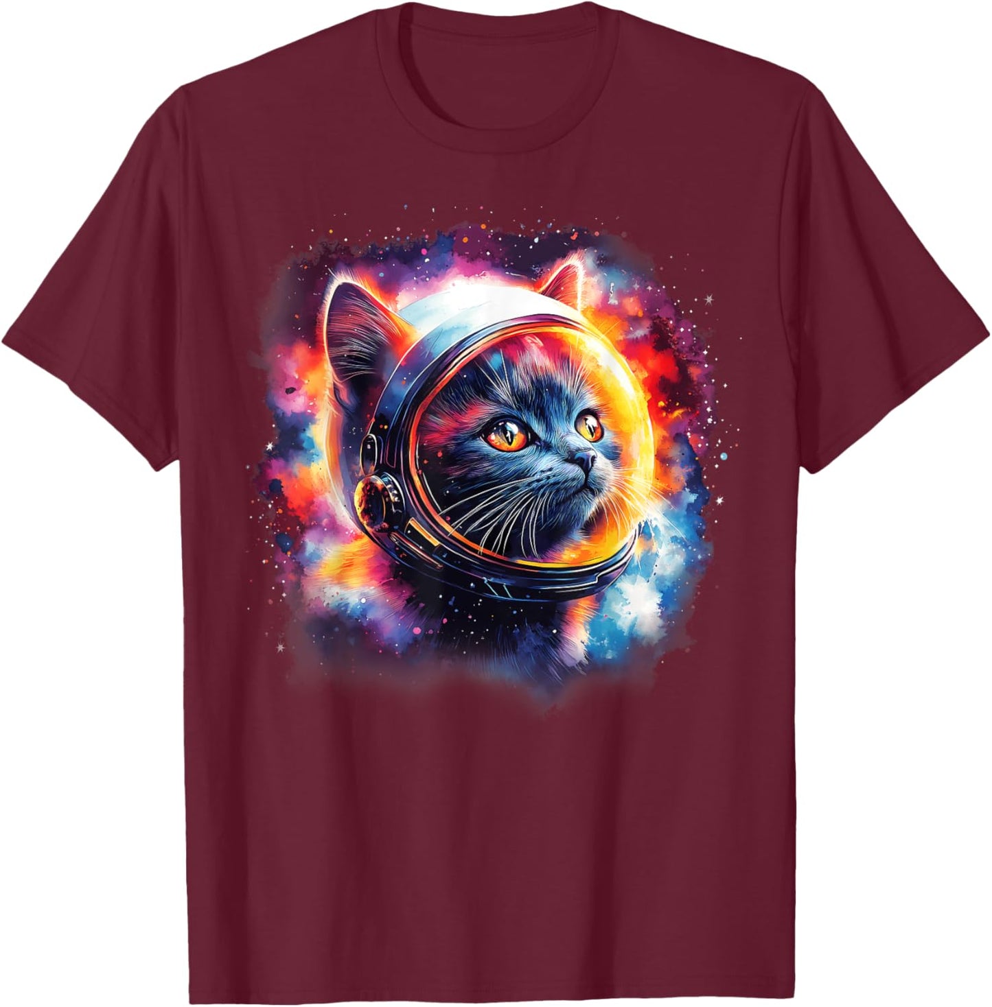 Funny Space Astronaut Cat Galaxy Outer Space Kitten Spaceman T-Shirt - T-Shirt | Maroon
