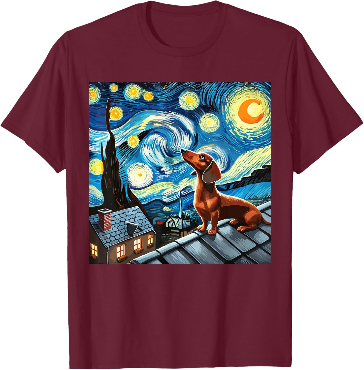 Dachshund Starry Night Sky Dachshund T-Shirt - T-Shirt | Maroon