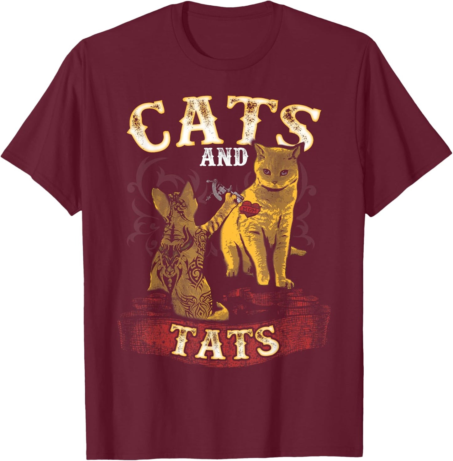 Cats And Tats - Funny Inked Cat Owner Tattoo Lover Men Women Girls Kids T-Shirt - T-Shirt | Maroon