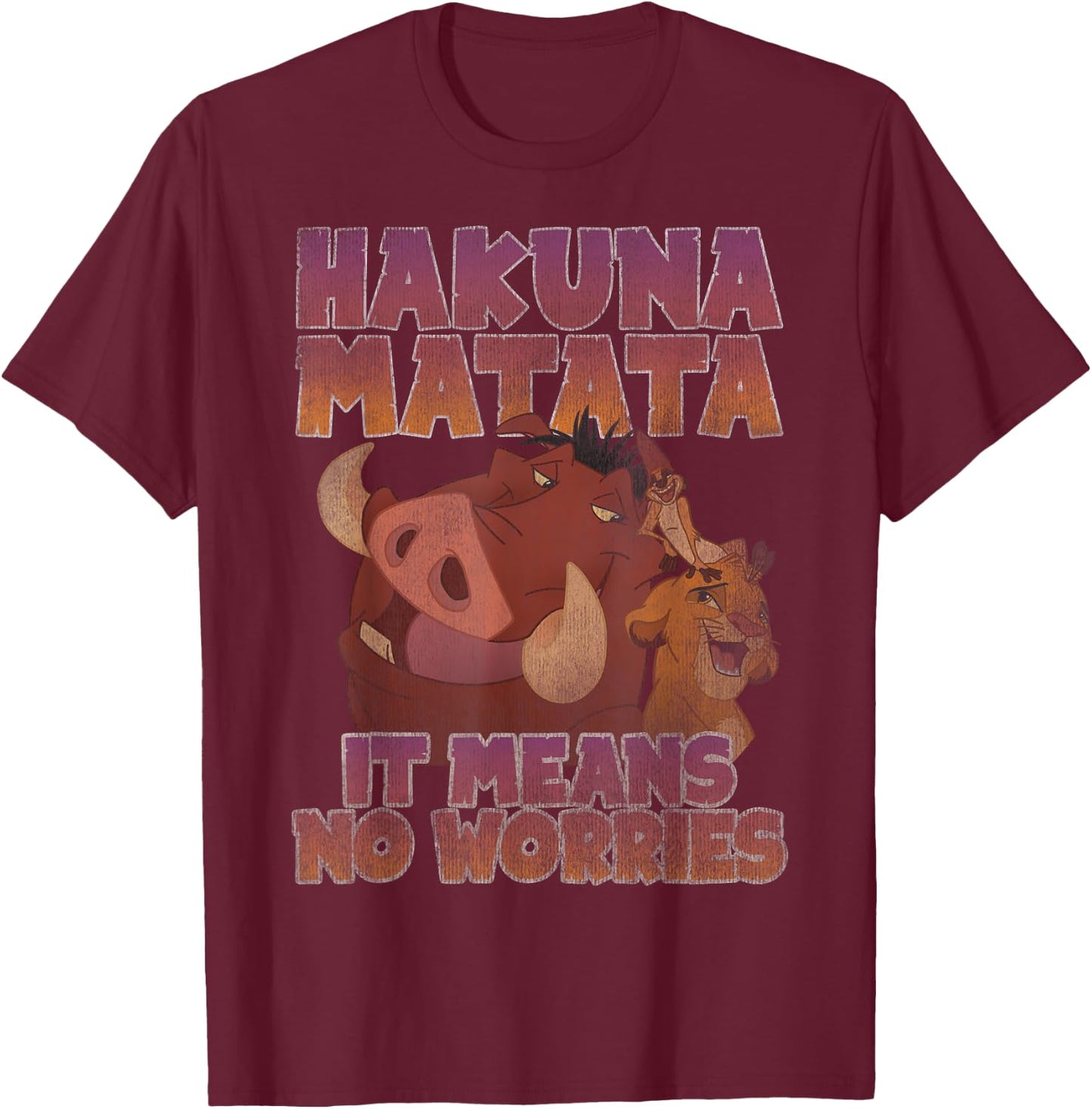 Disney The Lion King Hakuna Matata Distressed Group Shot T-Shirt - T-Shirt | Maroon