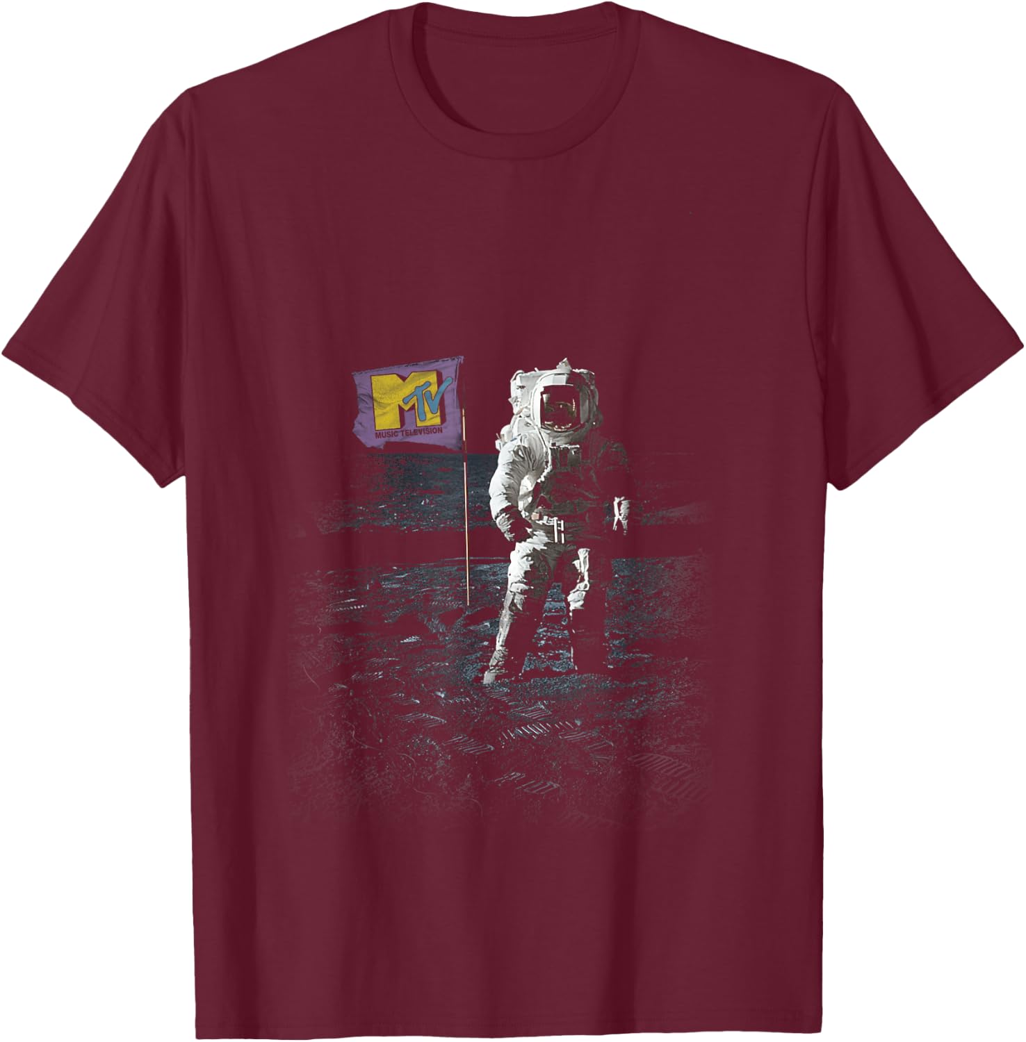 MTV Flag With Man On The Moon T-Shirt - T-Shirt | Maroon