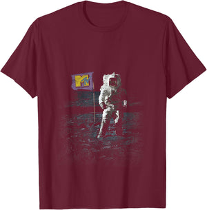 MTV Flag With Man On The Moon T-Shirt - T-Shirt | Maroon
