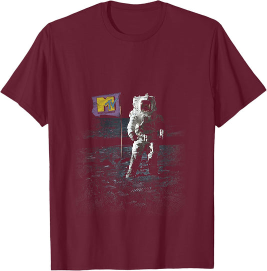 MTV Flag With Man On The Moon T-Shirt - T-Shirt | Maroon
