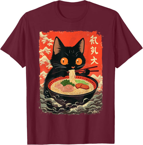 Neko Cat Eating Ramen Anime Kawaii Japanese Noodle Graphic