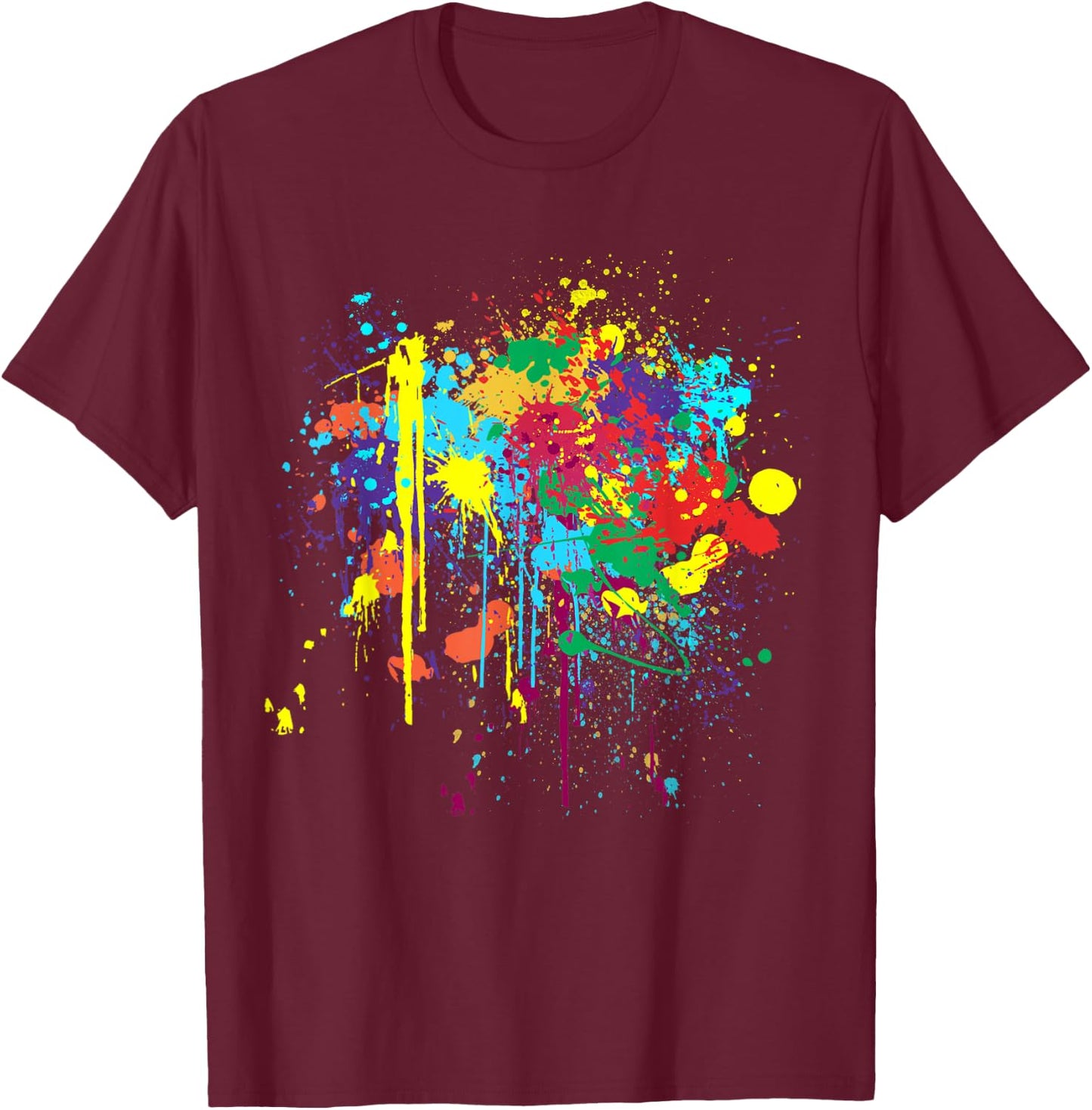 Colourful Messy Paint Splashed T-Shirt - T-Shirt | Maroon