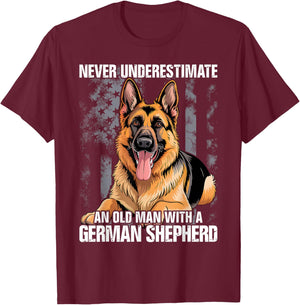 Never Underestimate an Old Man with A German Shepherd T-Shirt - T-Shirt | Maroon