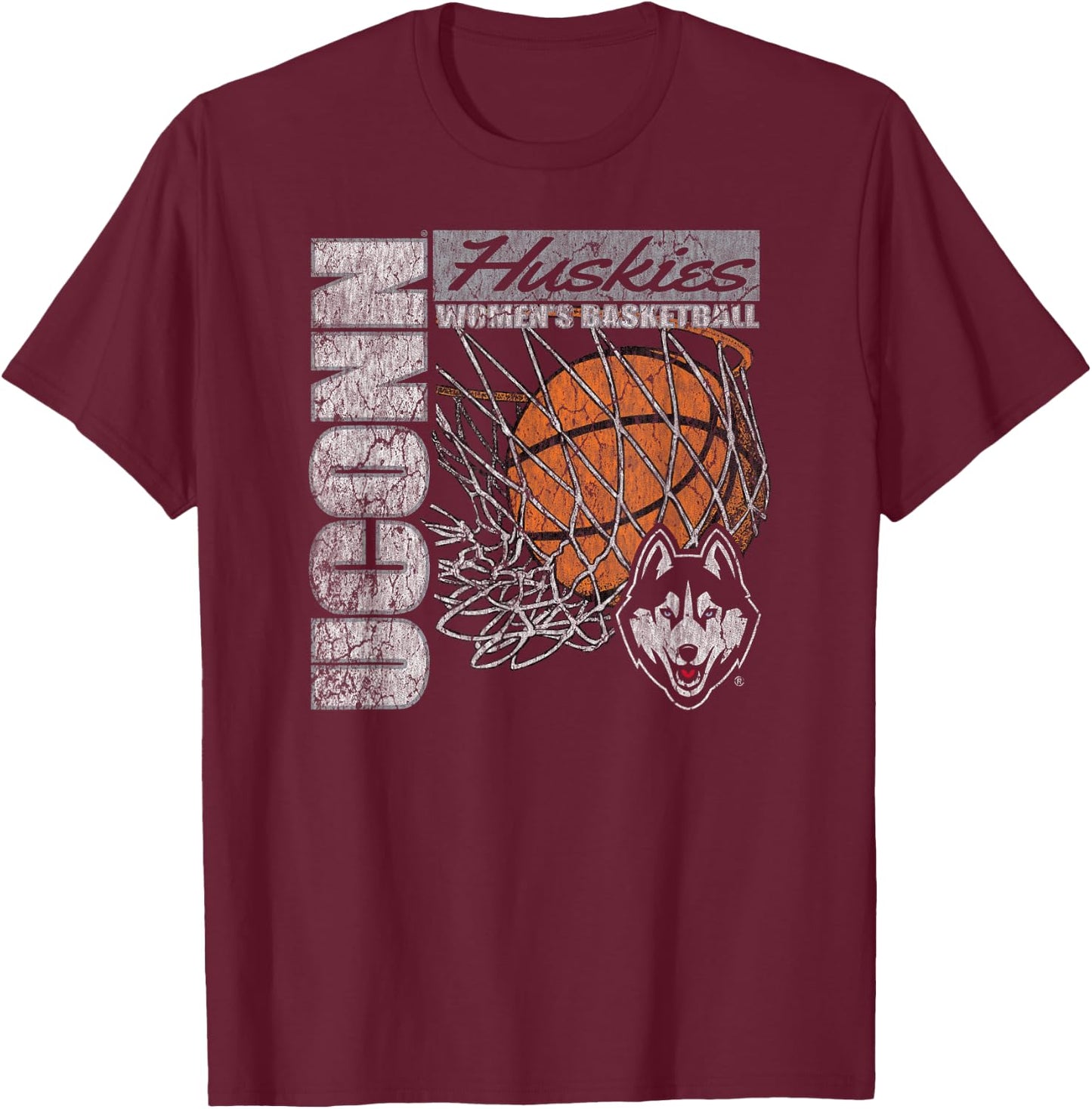 Connecticut Huskies Women's Basketball Vintage 90's Navy T-Shirt - T-Shirt | Maroon