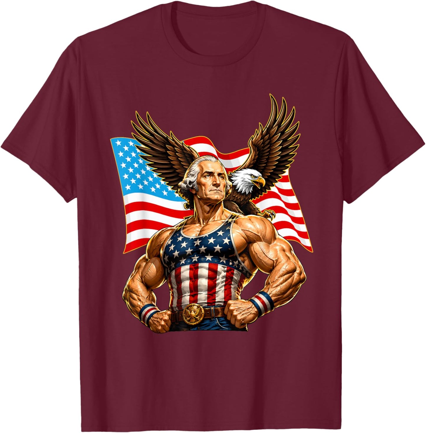Funny Patriotic George Washington Eagle USA 4th of July Men T-Shirt - T-Shirt | Maroon