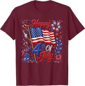 Happy 4th of July Fourth USA Flag Us American Men Women T-Shirt - T-Shirt | Maroon