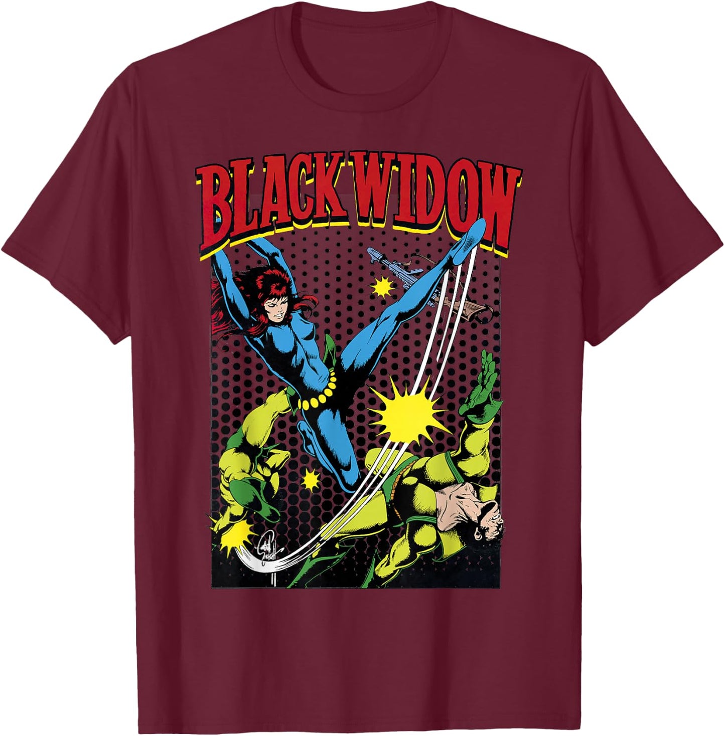 Marvel Black Widow Classic Retro Comic Swing Graphic T-Shirt - T-Shirt | Maroon