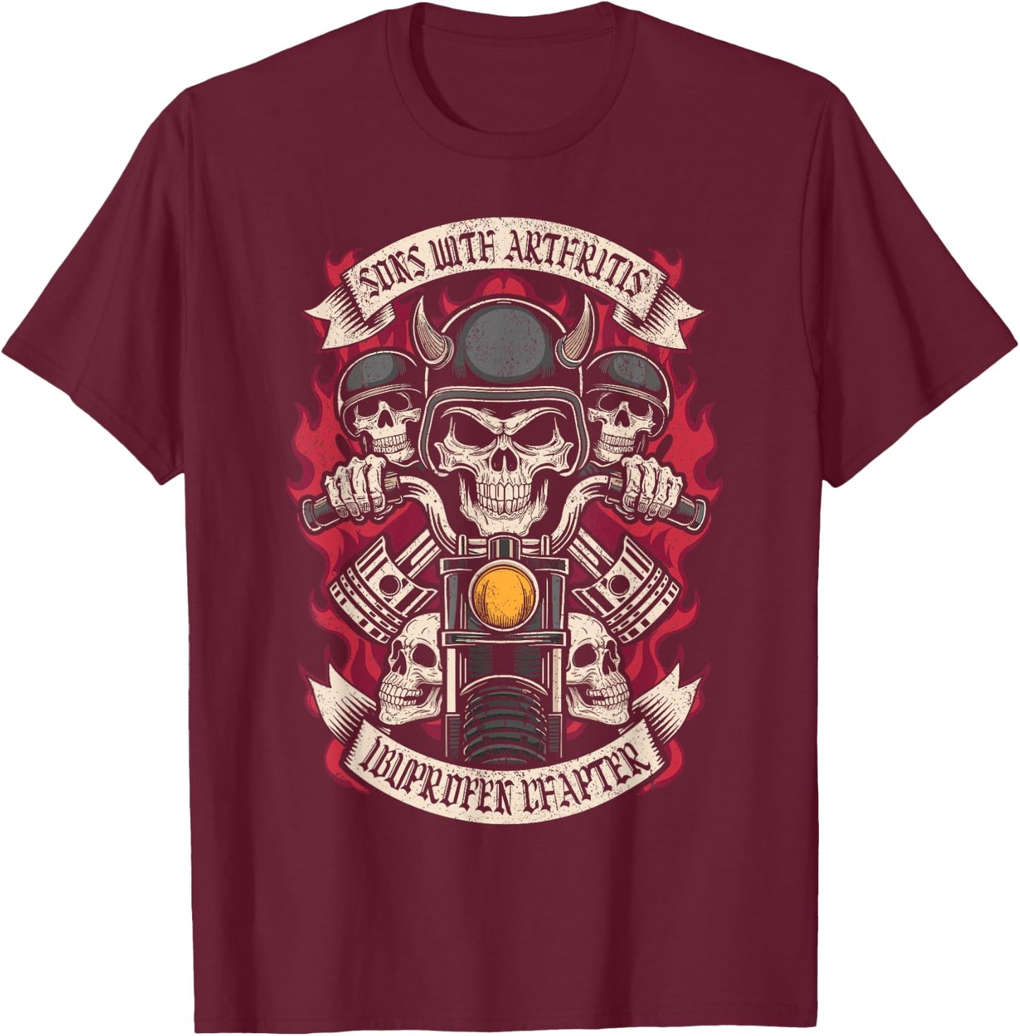 Sons with Arthritis Ibuprofen Chapter Skulls Motorcycle Men T-Shirt - T-Shirt | Maroon