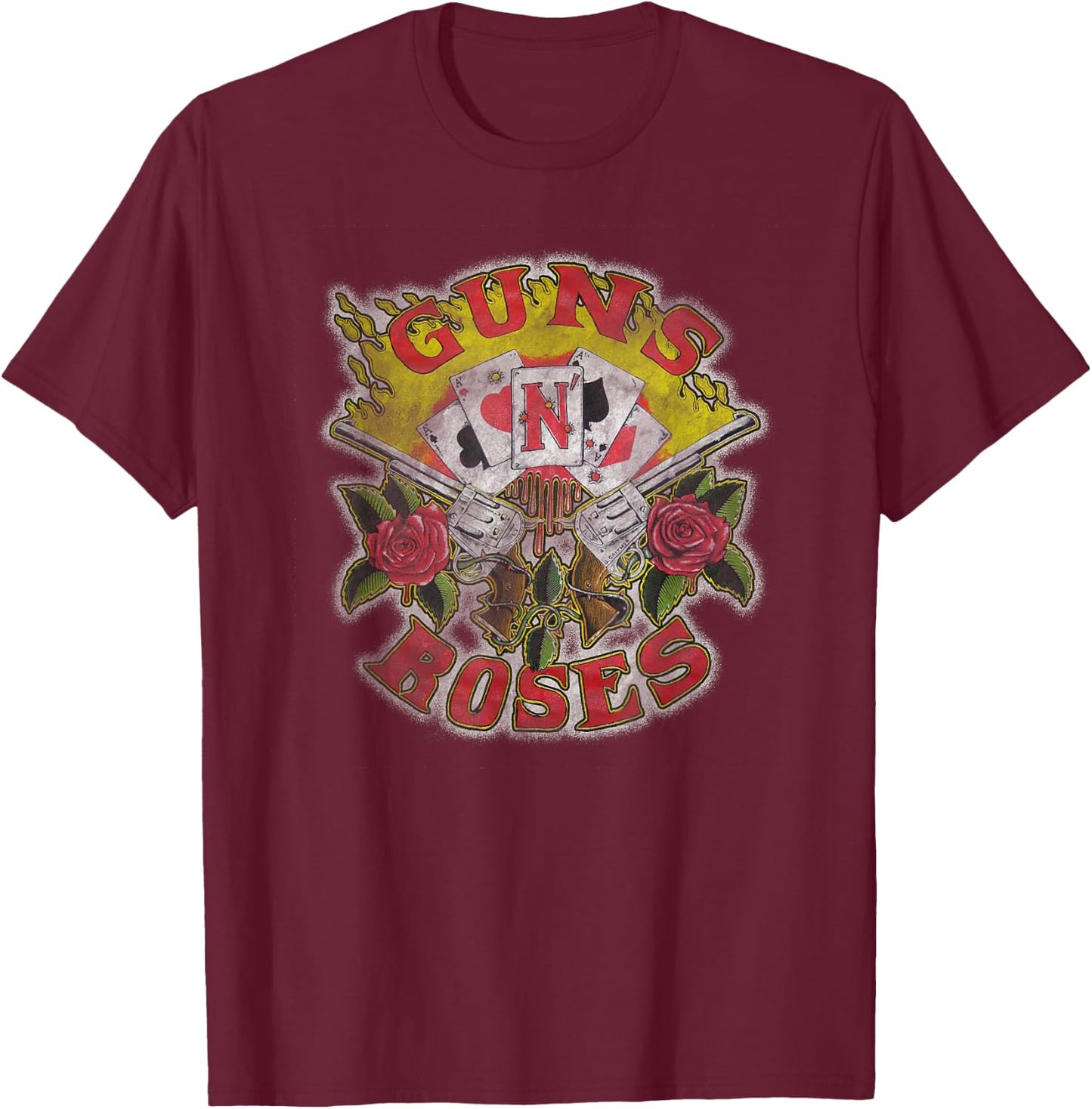 Guns N' Roses Official Cards Distress Small T-Shirt - T-Shirt | Maroon