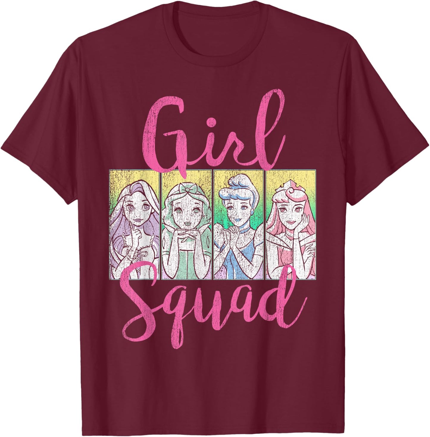 Disney Princess Girls Squad Group Shot Retro Graphic T-Shirt - T-Shirt | Maroon