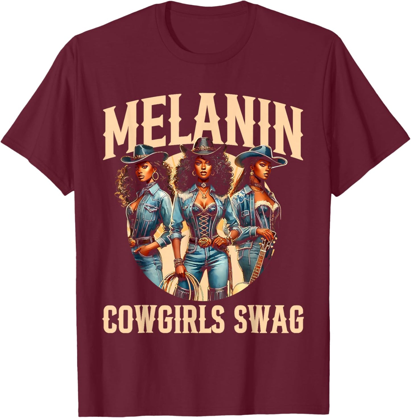 Cowgirl African Melanin Cow Girl Outfit T-Shirt - T-Shirt | Maroon