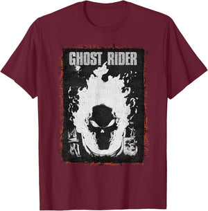 Marvel Ghost Rider Dark Distressed Poster T-Shirt - T-Shirt | Maroon