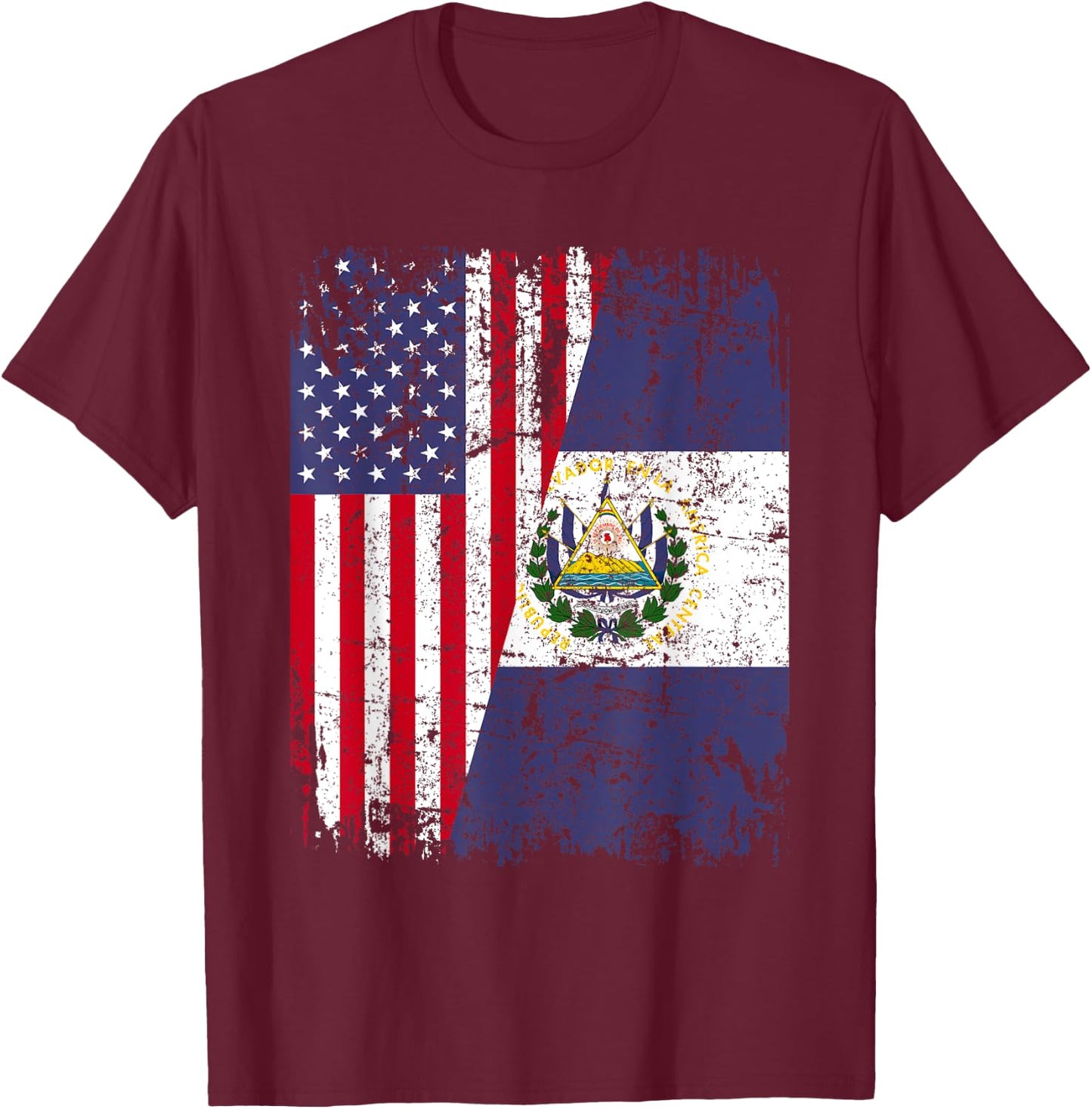 SALVADORAN ROOTS | Half American Flag | EL SALVADOR Women Kids Men T-Shirt - T-Shirt | Maroon