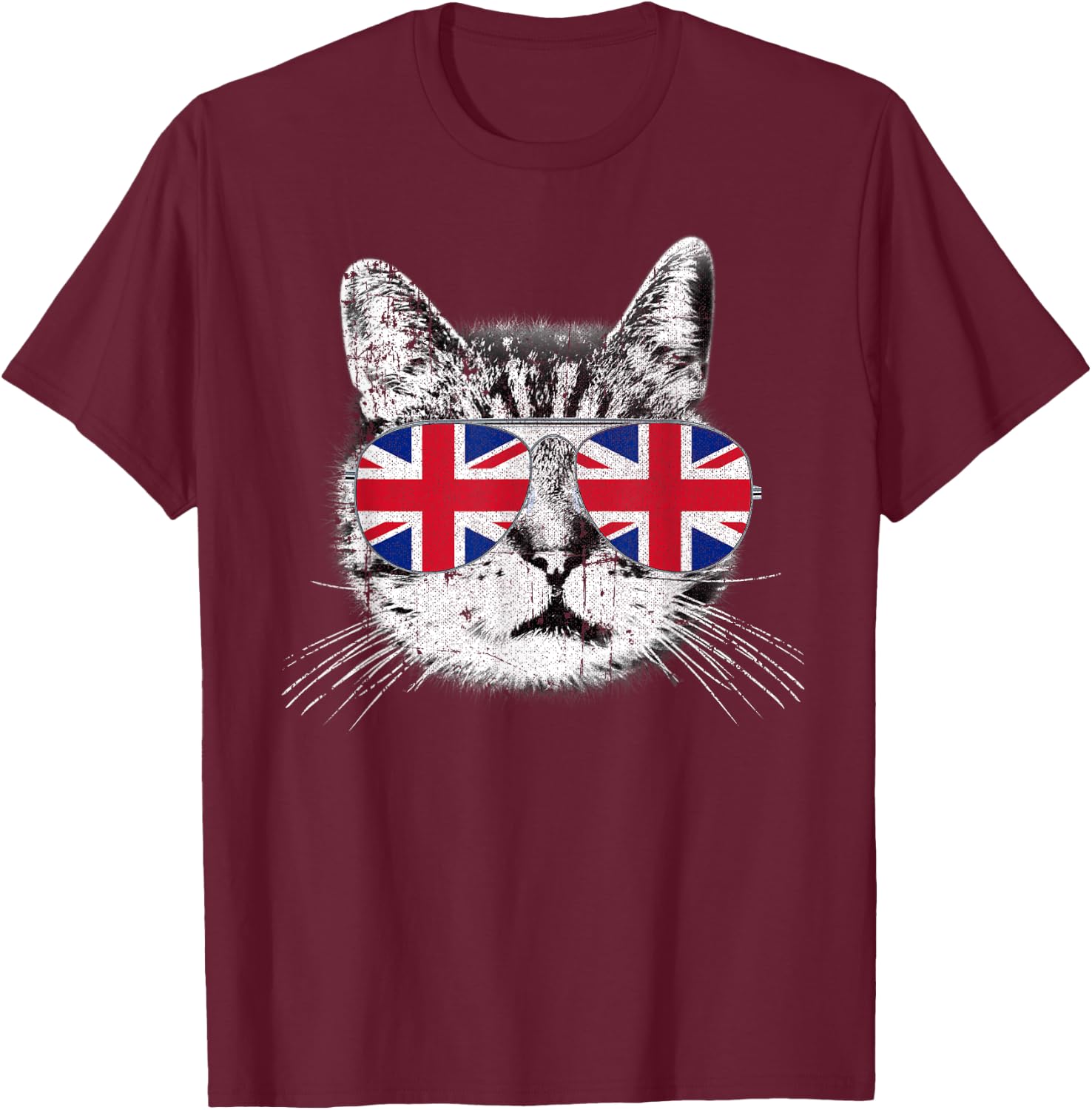 UK Union Jack Flag English England Cat Lover Pride British Men Women Kids T-Shirt - T-Shirt | Maroon