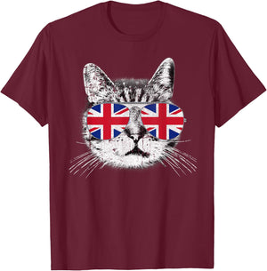 UK Union Jack Flag English England Cat Lover Pride British Men Women Kids T-Shirt - T-Shirt | Maroon