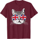 UK Union Jack Flag English England Cat Lover Pride British Men Women Kids T-Shirt - T-Shirt | Maroon