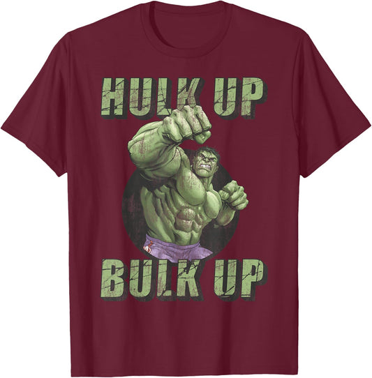 Marvel The Incredible Hulk Tough Hulk Up Bulk Up Badge T-Shirt - T-Shirt | Maroon