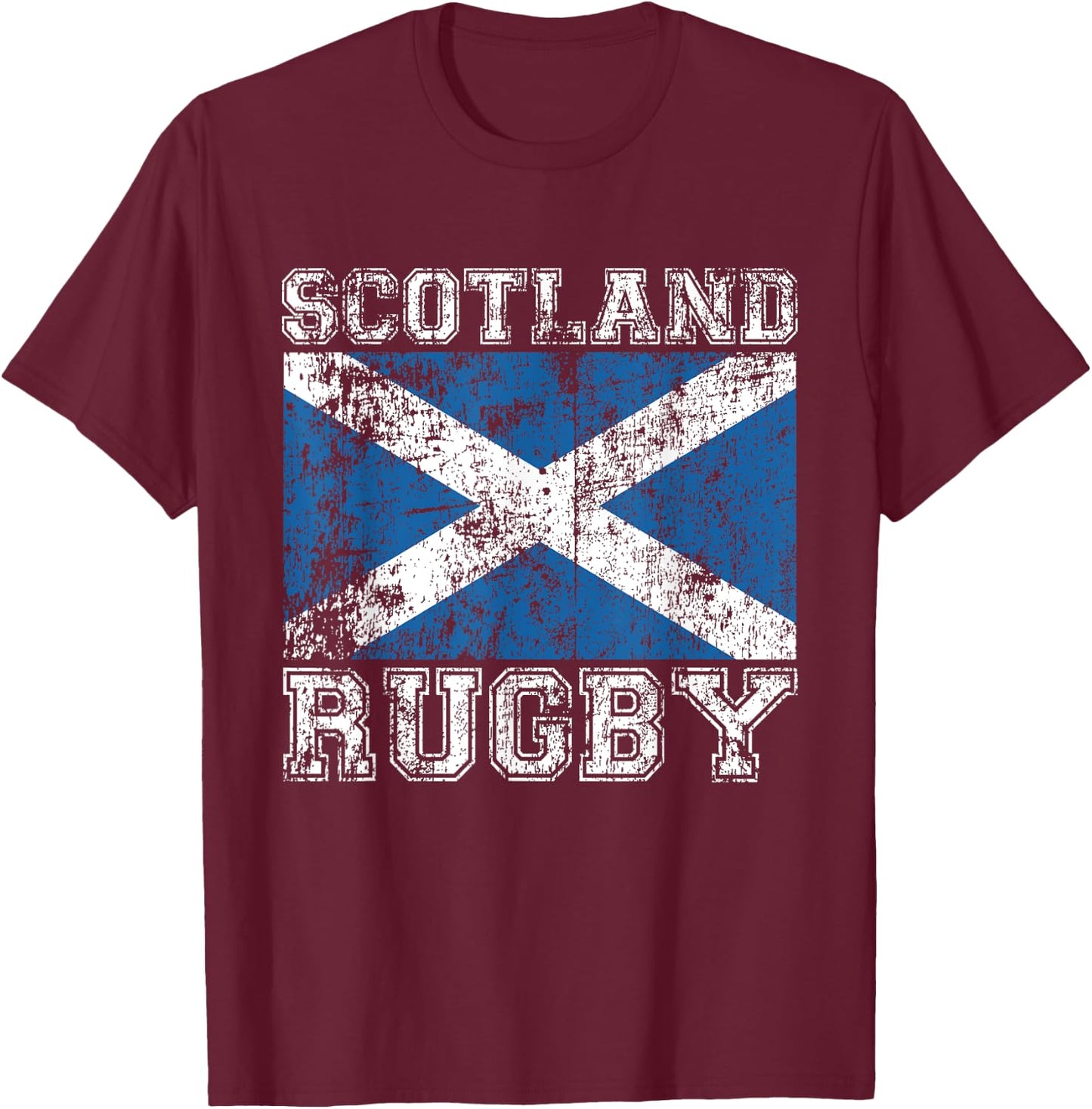 Scotland Rugby - Vintage Style Saltire Scottish Flag T-Shirt - T-Shirt | Maroon