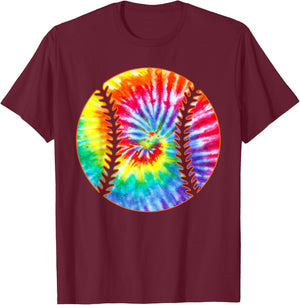 Tie Dye Colorful Baseball Lover Player Cute Tie Dye Baseball T-Shirt - T-Shirt | Maroon