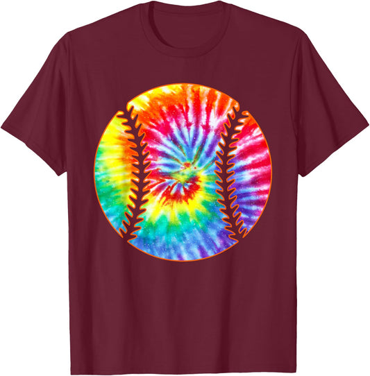 Tie Dye Colorful Baseball Lover Player Cute Tie Dye Baseball T-Shirt - T-Shirt | Maroon