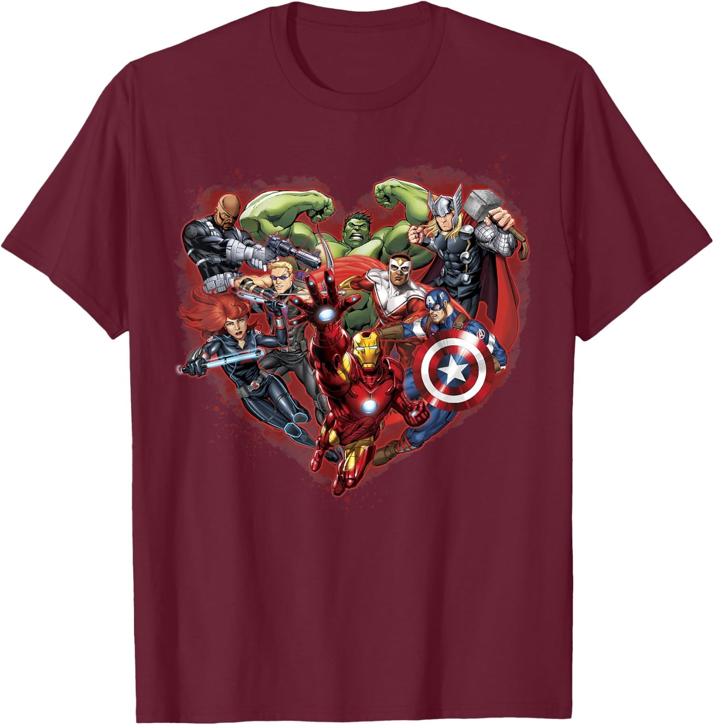 Marvel Avengers Heart Group Shot Valentine Graphic T-Shirt - T-Shirt | Maroon