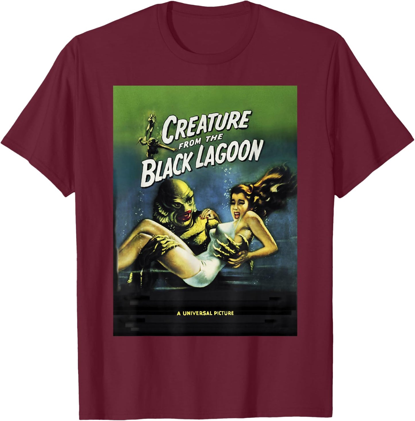 Universal Monsters Creature From The Black Lagoon Poster T-Shirt - T-Shirt | Maroon