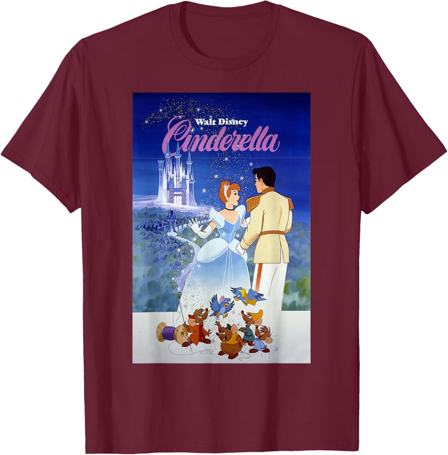 Disney Cinderella Vintage Poster Small T-Shirt - T-Shirt | Maroon