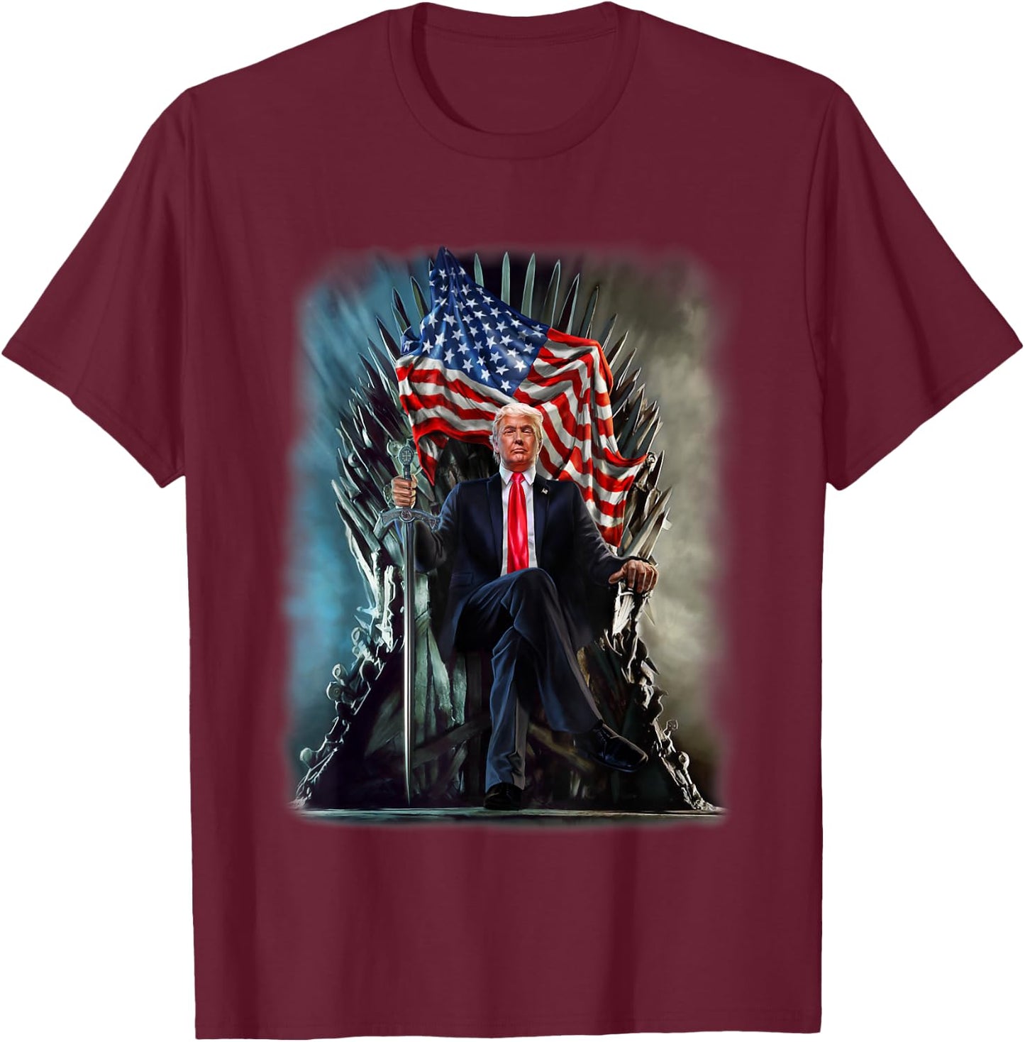 President Donald Trump on United States Throne T-Shirt - T-Shirt | Maroon