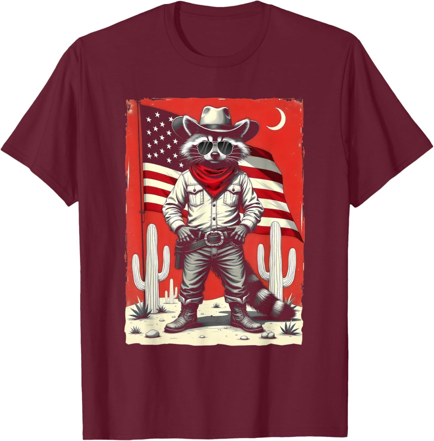 Vintage Racoon Trash Panda Cowboy Western Country Cowgirl T-Shirt - T-Shirt | Maroon